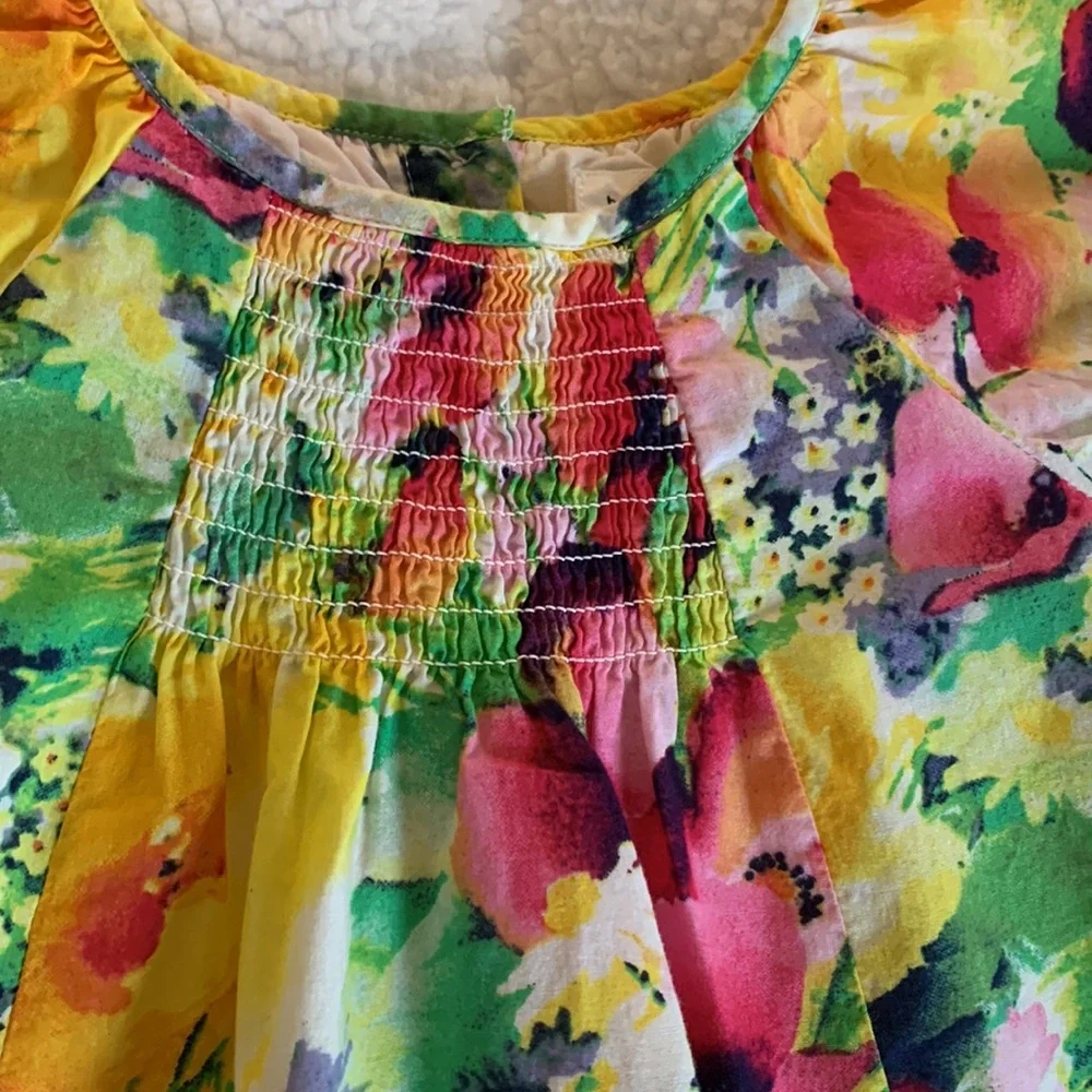 GAP Baby Floral Watercolor Dress 18-24M Yellow Pink EUC
